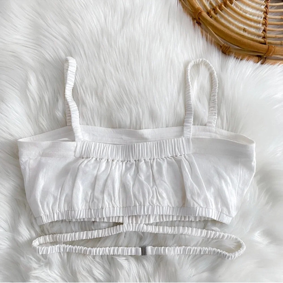 NWOT Jonathan Simkhai STANDARD Clay Washed Linen Ruched Crop Top White - Picture 8 of 15